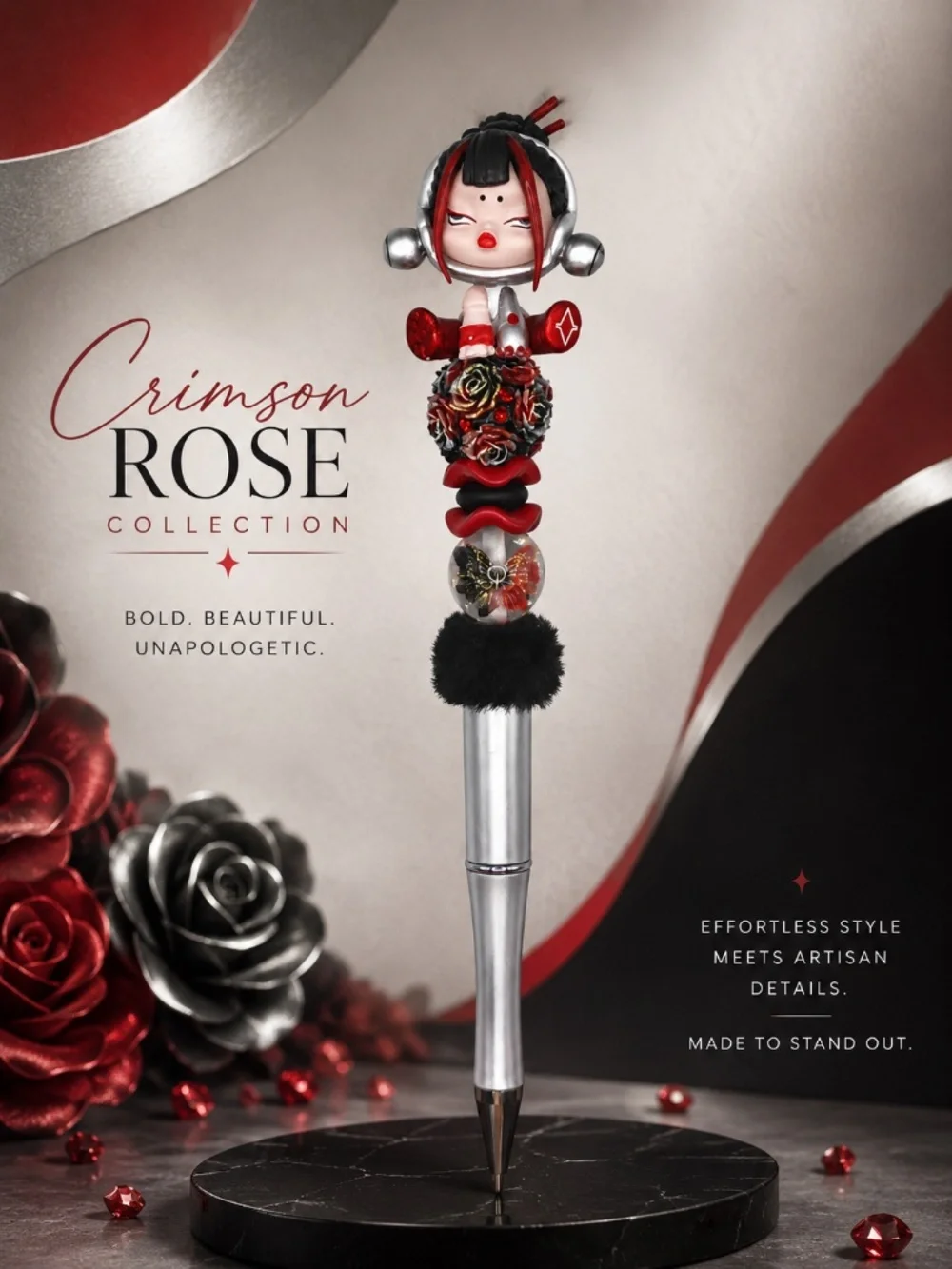 Crimson Rose Elegance Beaded Pen